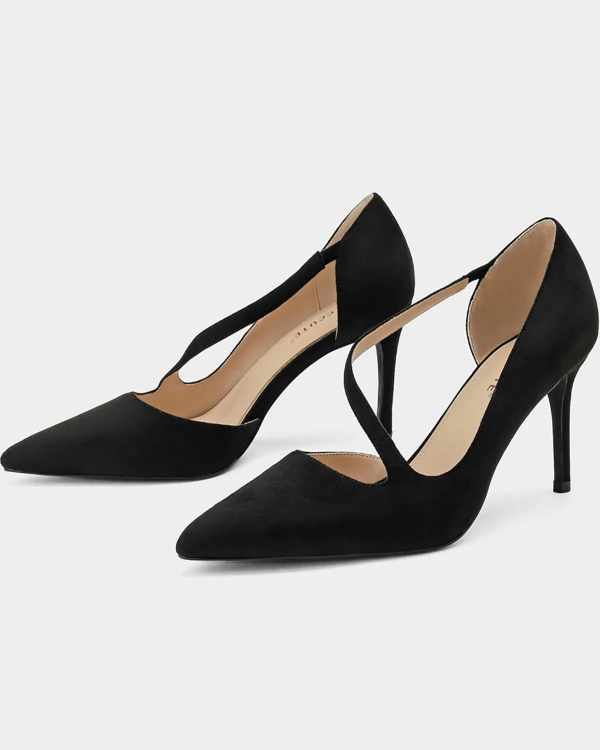 MUCCCUTE Women's Comfortable Pumps 3 inch Closed Pointed Toe High Heels for Ladies Wedding Dress Shoes D'Orsay Stiletto Cross Strap Slip On