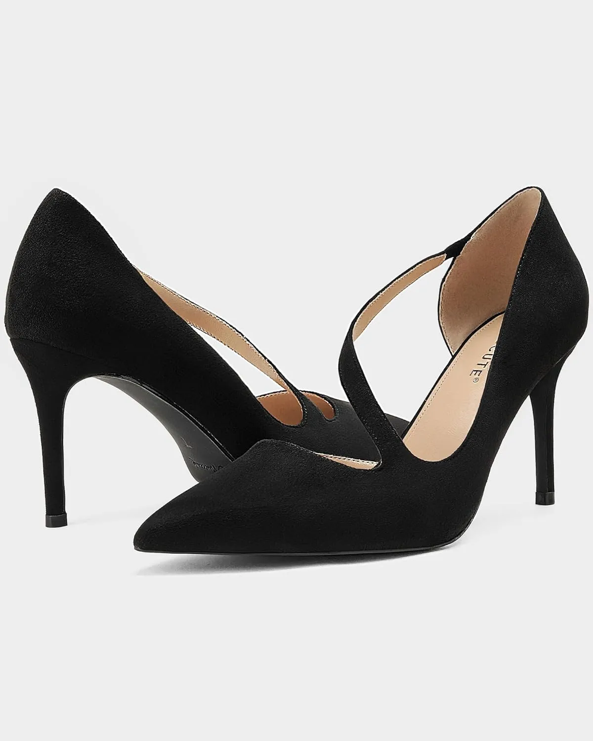 MUCCCUTE Women's Comfortable Pumps 3 inch Closed Pointed Toe High Heels for Ladies Wedding Dress Shoes D'Orsay Stiletto Cross Strap Slip On