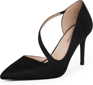 MUCCCUTE Women's Comfortable Pumps 3 inch Closed Pointed Toe High Heels for Ladies Wedding Dress Shoes D'Orsay Stiletto Cross Strap Slip On