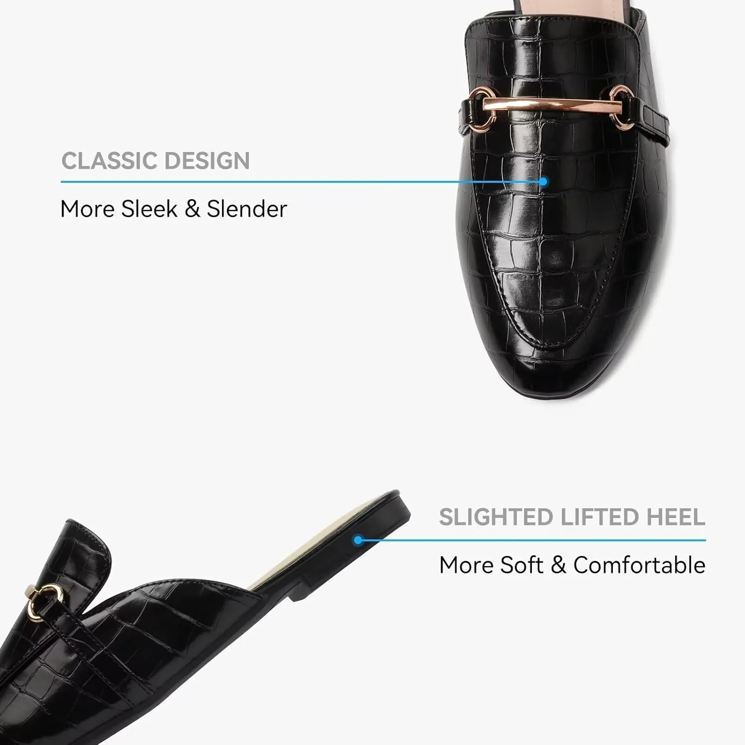 MUSSHOE Mules for Woman Buckle Flats Comfortable Slip on Women Mules Flats Shoes Backless Loafers