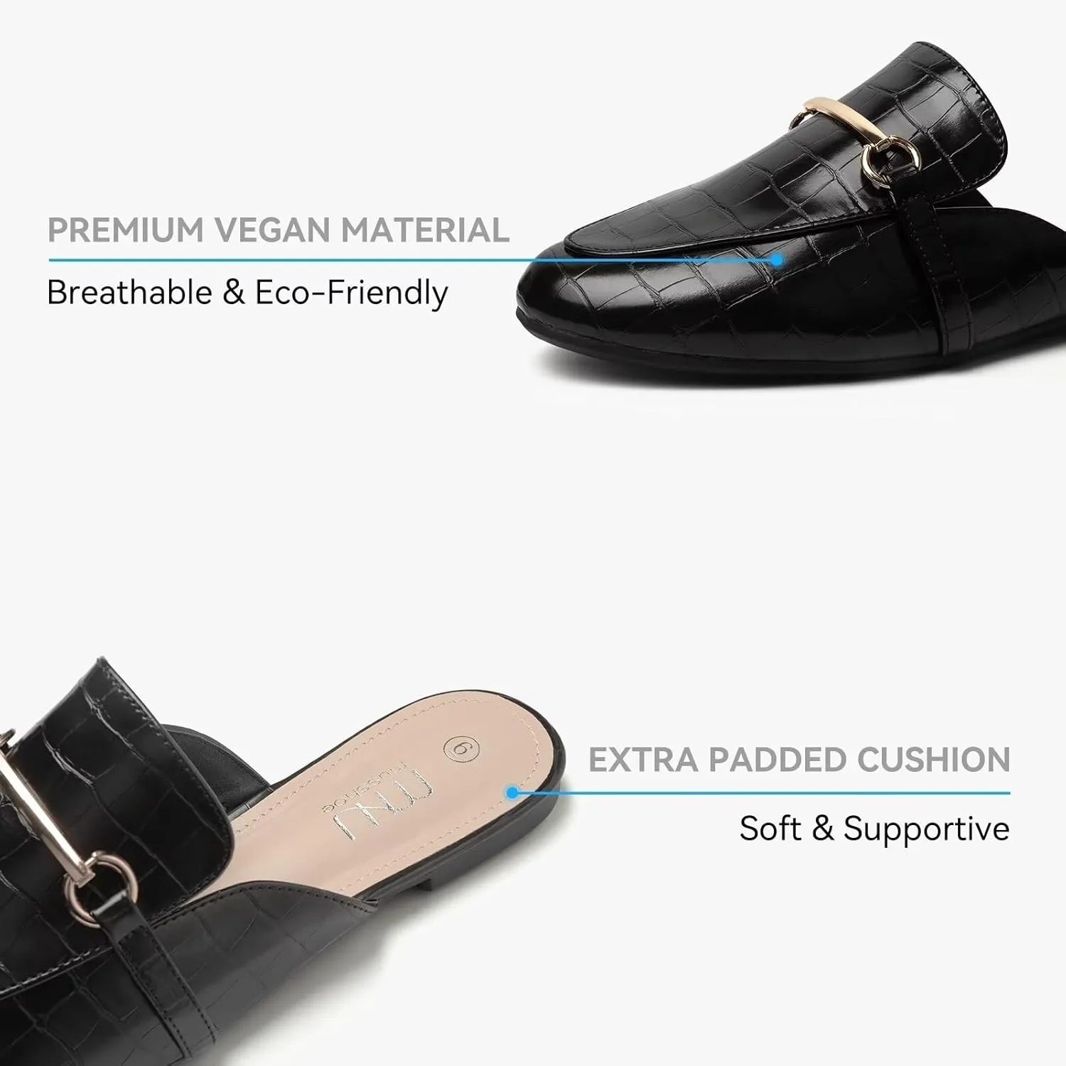 MUSSHOE Mules for Woman Buckle Flats Comfortable Slip on Women Mules Flats Shoes Backless Loafers