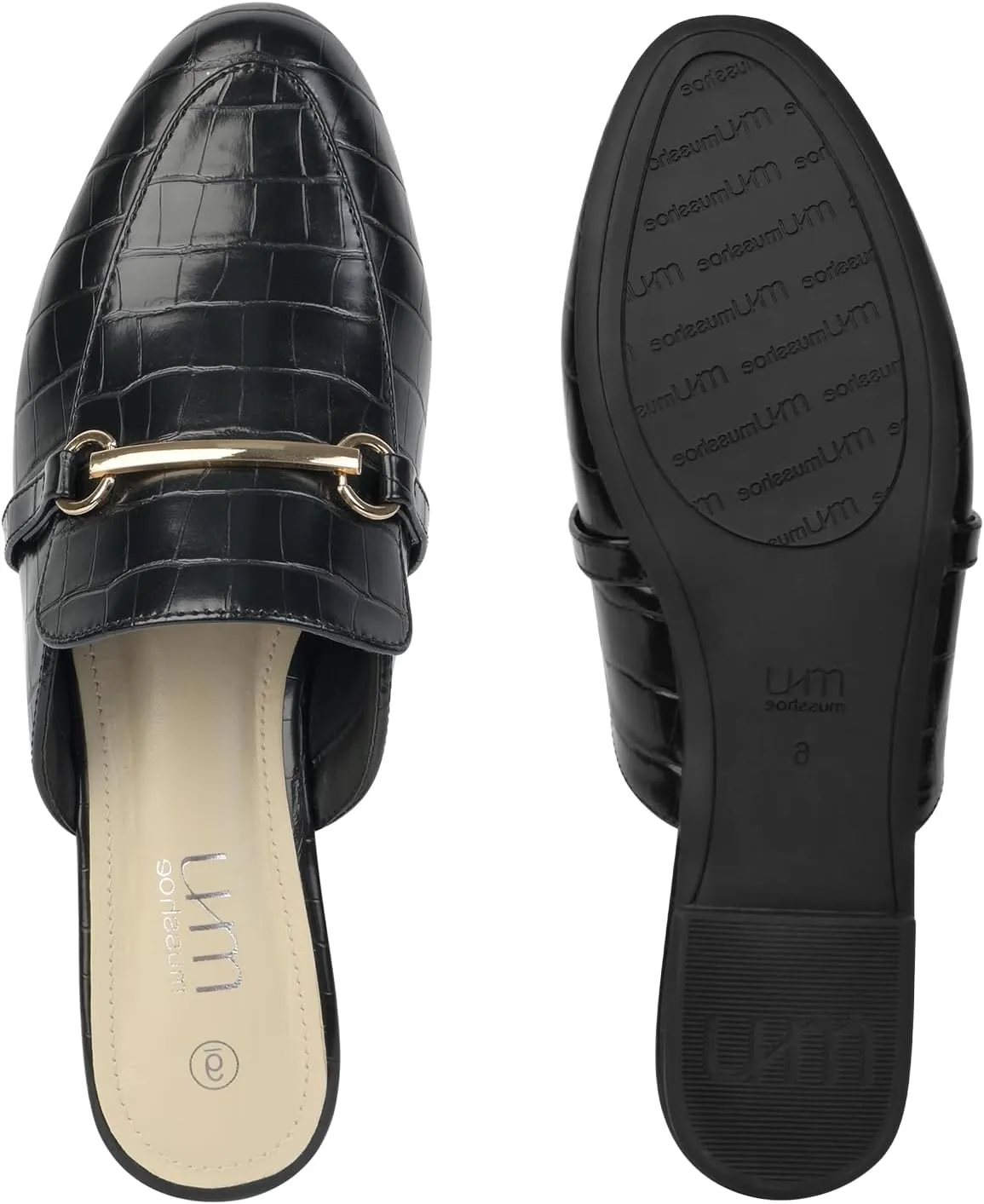 MUSSHOE Mules for Woman Buckle Flats Comfortable Slip on Women Mules Flats Shoes Backless Loafers