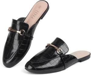 MUSSHOE Mules for Woman Buckle Flats Comfortable Slip on Women Mules Flats Shoes Backless Loafers