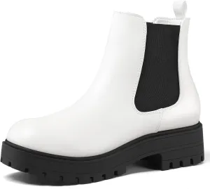 mysoft Women's Chelsea boots Low Heel Slip On Lug Sole Elastic Ankle Booties
