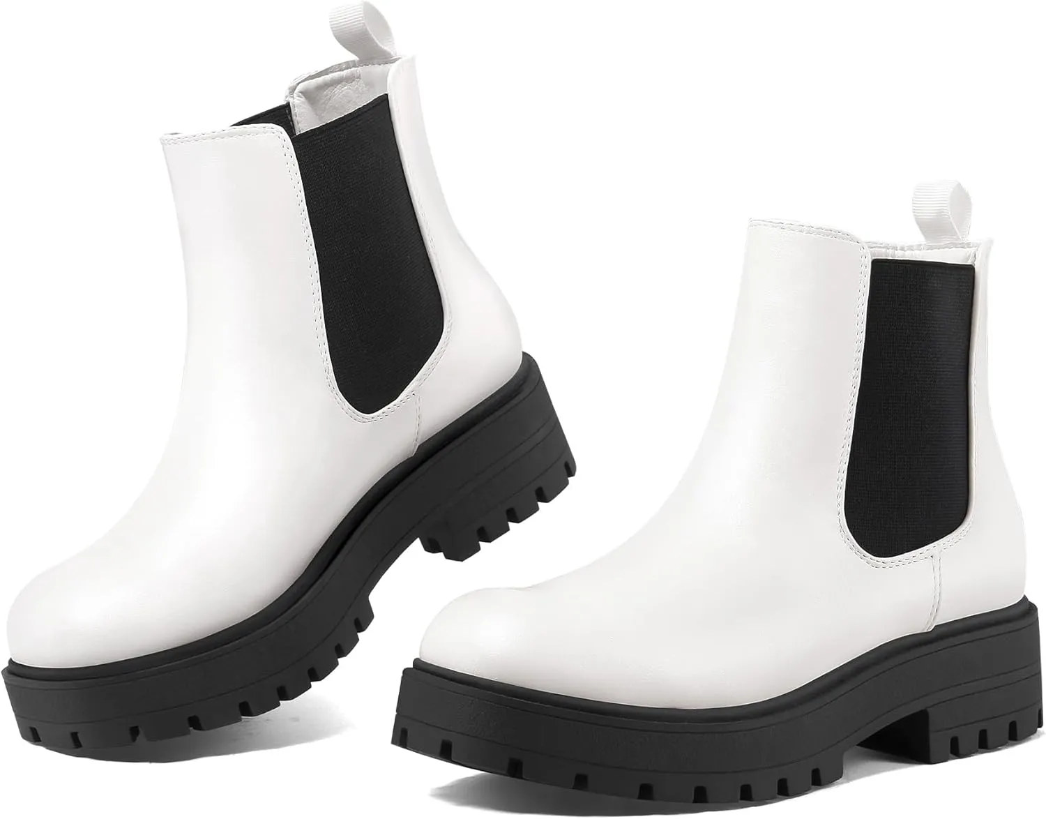 mysoft Women's Chelsea boots Low Heel Slip On Lug Sole Elastic Ankle Booties