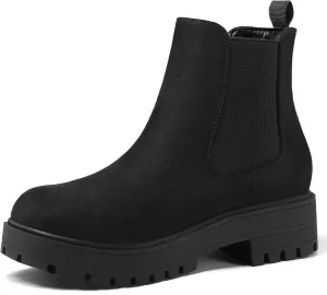 mysoft Women's Chelsea boots Low Heel Slip On Lug Sole Elastic Ankle Booties