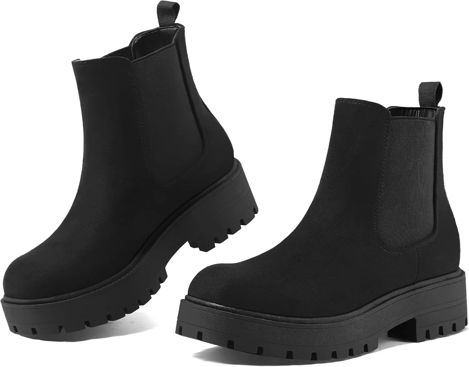 mysoft Women's Chelsea boots Low Heel Slip On Lug Sole Elastic Ankle Booties