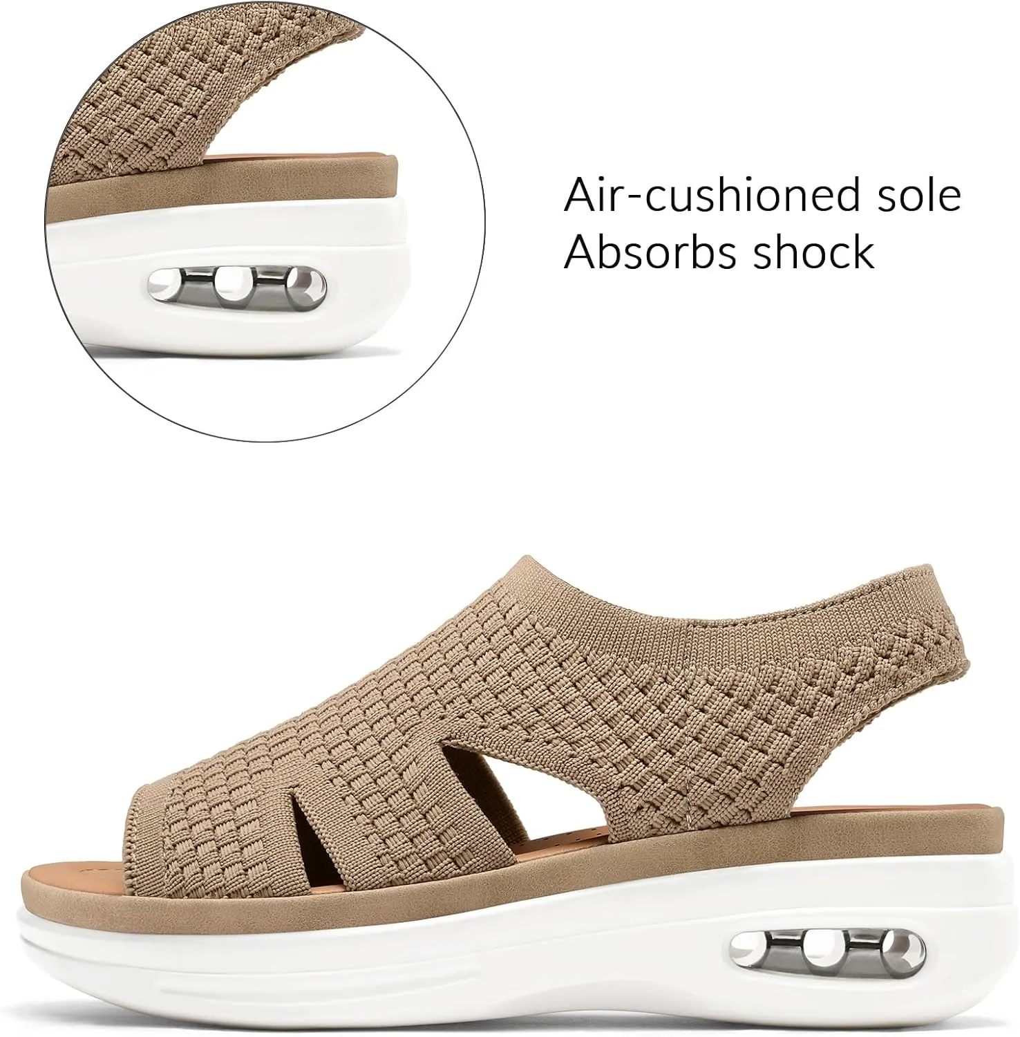 mysoft Womens Comfortable Walking Sandals Slip On Air Cushion Slingback Open Toe Platform Summer Shoes