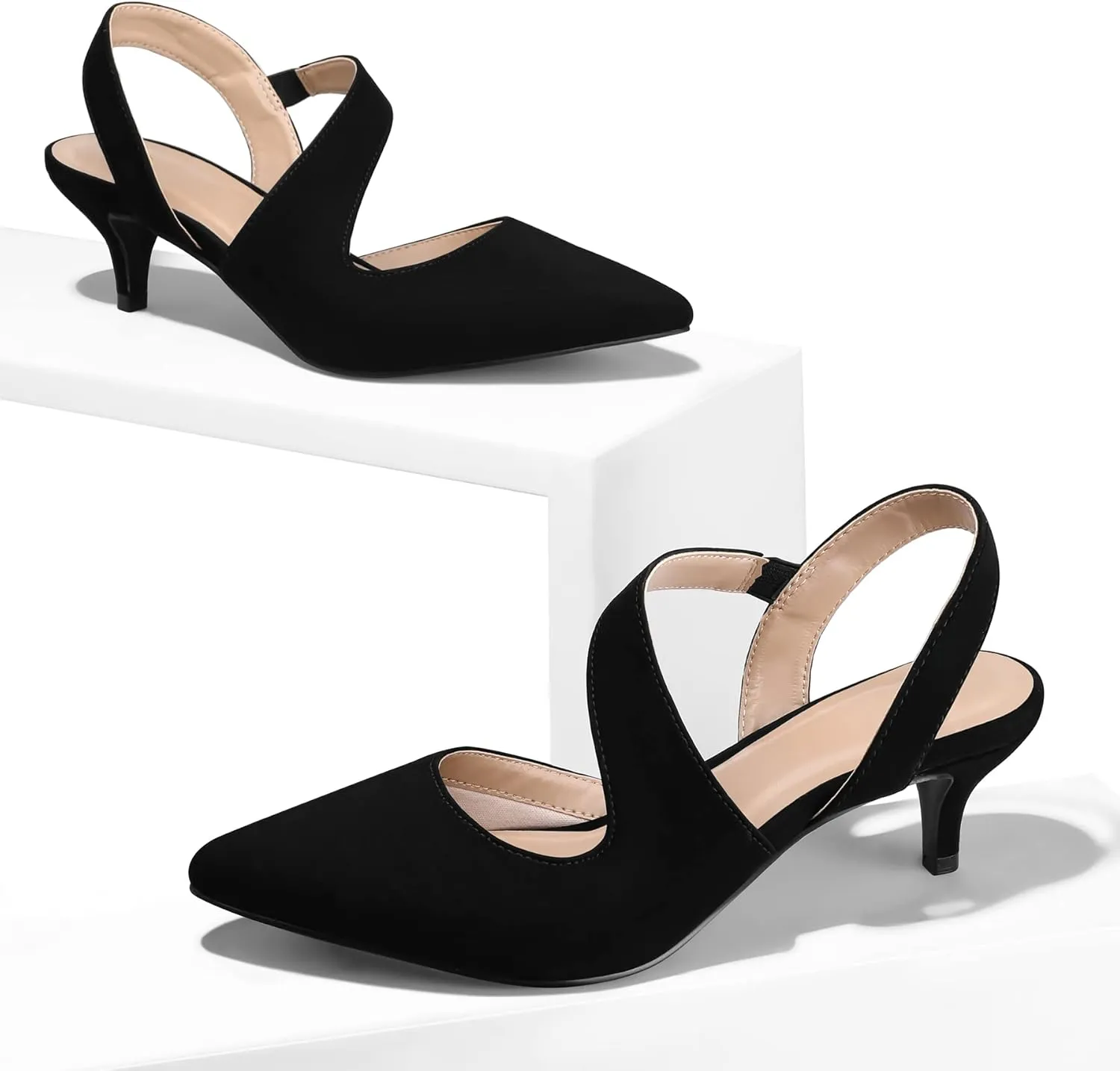 mysoft Women's Dress Shoes Low Heels 2 inch Kitten Pumps Slingback Wedding Party Medium/Wide Width Shoes