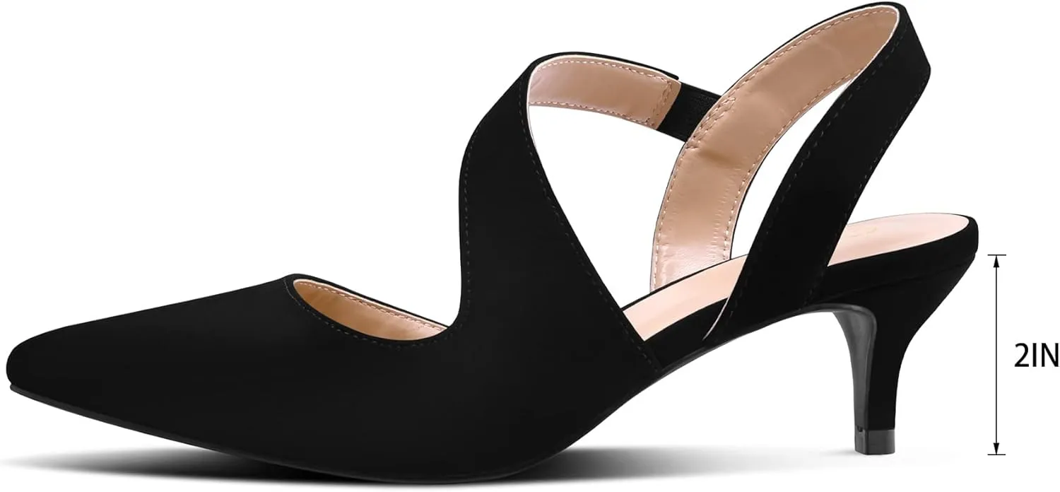 mysoft Women's Dress Shoes Low Heels 2 inch Kitten Pumps Slingback Wedding Party Medium/Wide Width Shoes