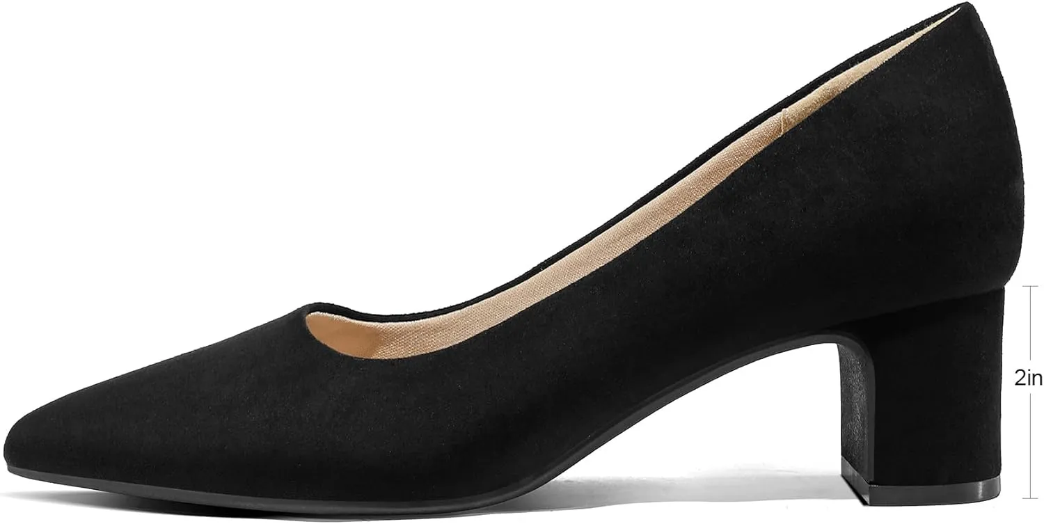 mysoft Women's Pointed Toe Pumps 2 Inch Chunky Block Low Heels Dressy Shoes Slip On Pumps