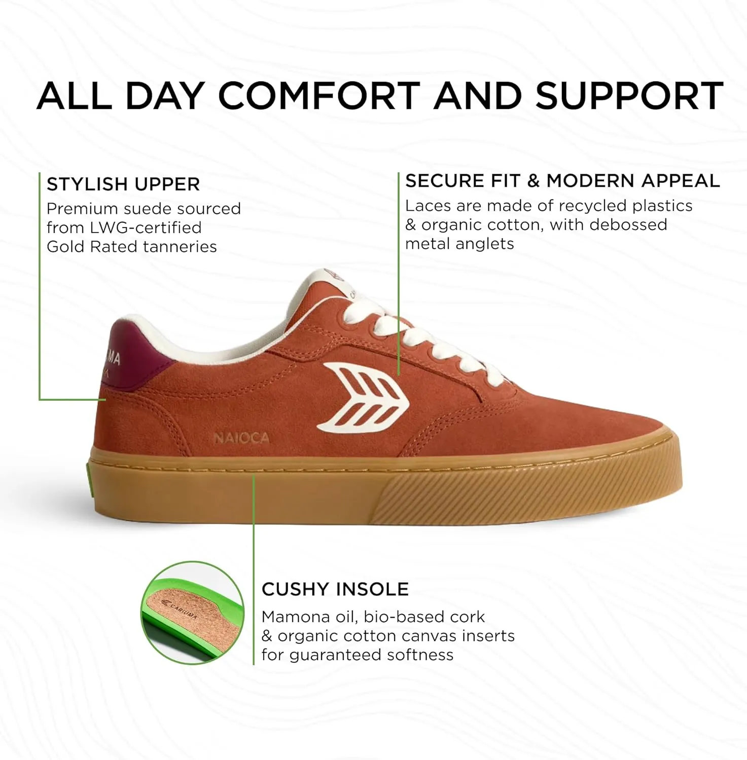 NAIOCA Suede Sneakers, Comfortable Shoes for Men, Lightweight & Sustainable, Versatile Casual Footwear with 100% Vegan Insoles, Rubber Soles