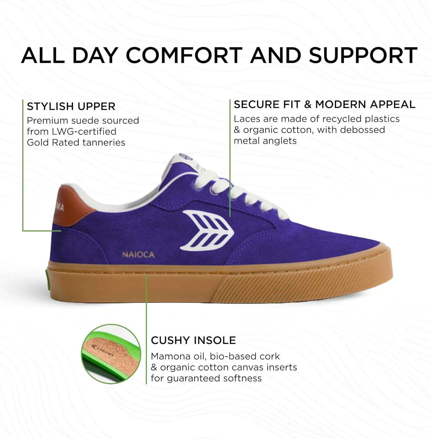 NAIOCA Suede Sneakers, Comfortable Shoes for Men, Lightweight & Sustainable, Versatile Casual Footwear with 100% Vegan Insoles, Rubber Soles