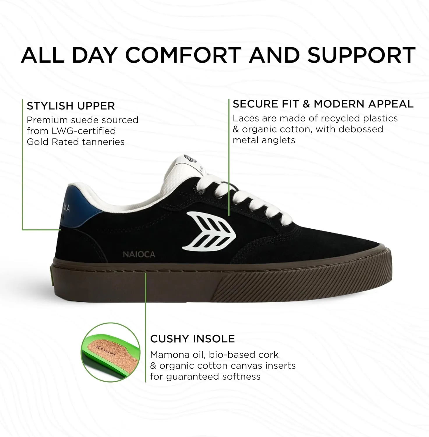 NAIOCA Suede Sneakers, Comfortable Shoes for Women, Lightweight & Sustainable, Versatile Casual Footwear with 100% Vegan Insoles, Rubber Soles