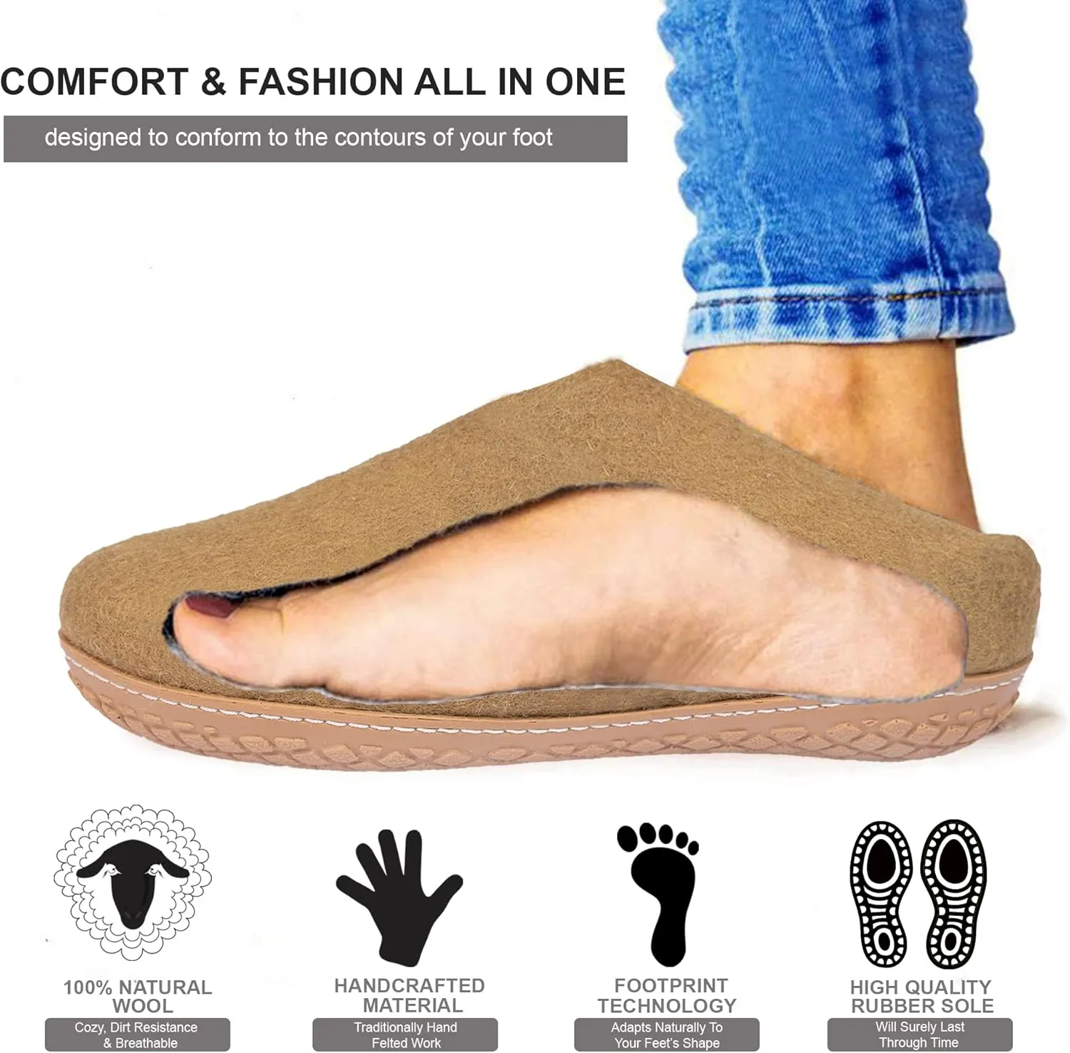 Natural Grey Handmade Wool Clogs Unisex Slip-on Slippers, Women Gray Comfy Slip-on Room Slippers, Unisex Sheep wool slip on home shoes Gift