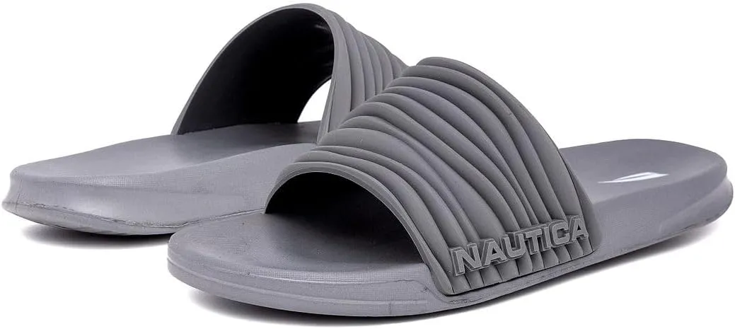 Nautica Men's Open Toe Slide Sandals - Comfortable Indoor & Outdoor Shower Slippers