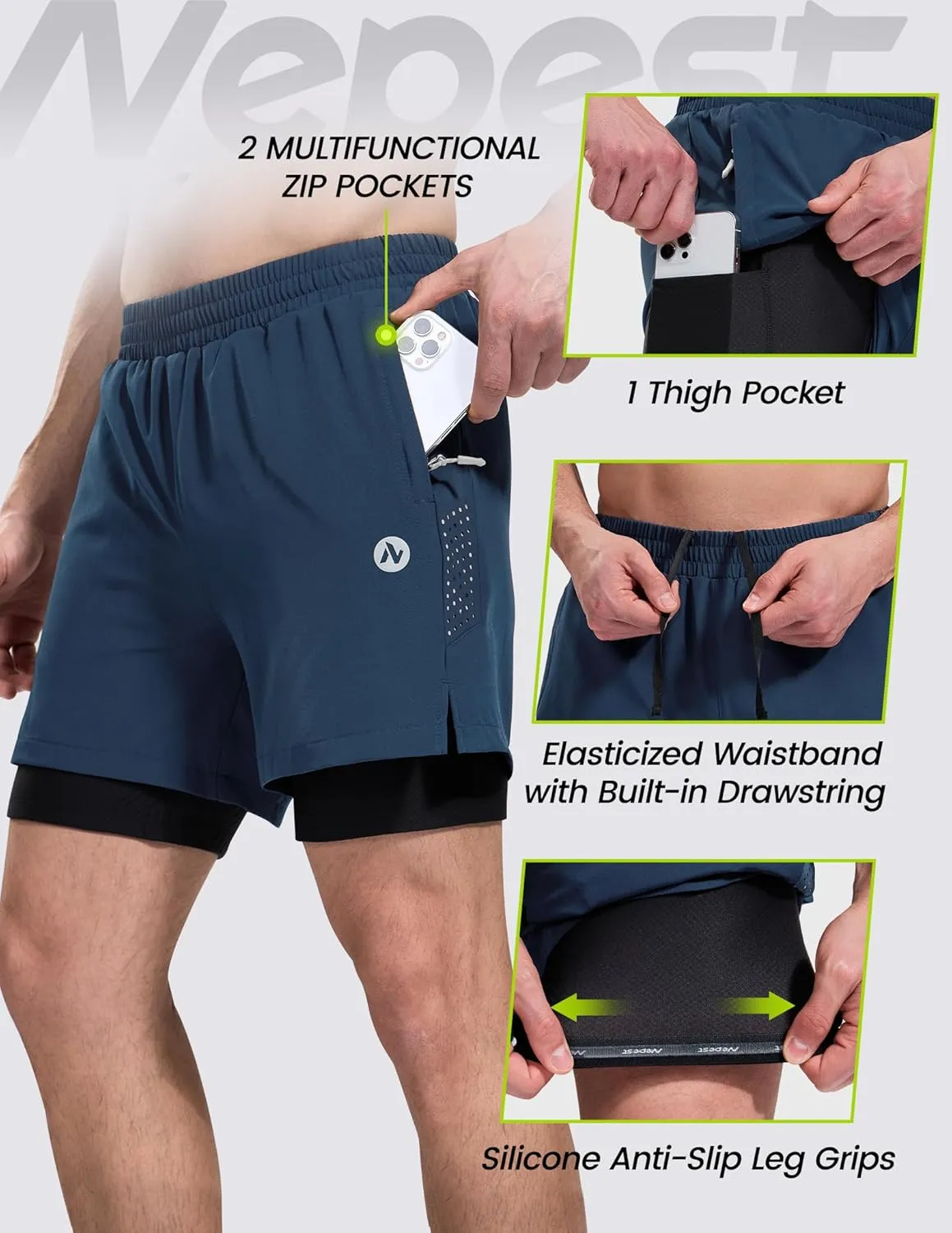Nepest Men's Mountain Bike Shorts 4D Padded Cycling Bicycle Biker Riding Loose-fit Gel Padding MTB Shorts Zipper Pockets