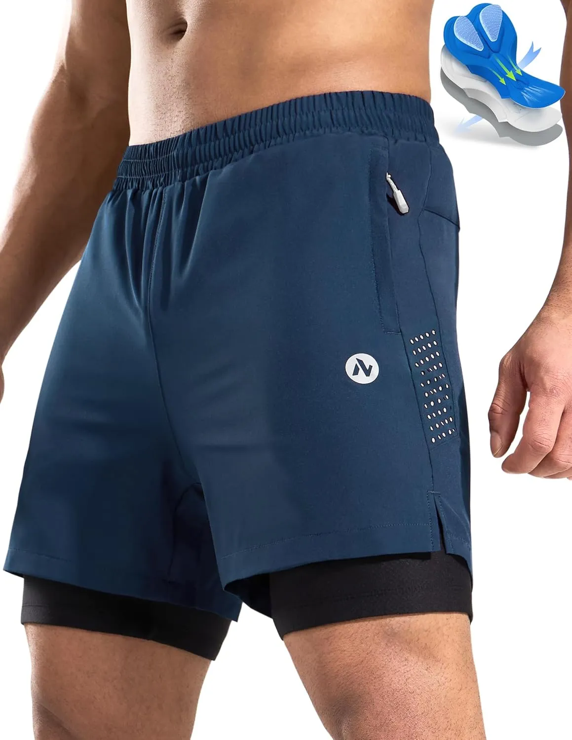 Nepest Men's Mountain Bike Shorts 4D Padded Cycling Bicycle Biker Riding Loose-fit Gel Padding MTB Shorts Zipper Pockets