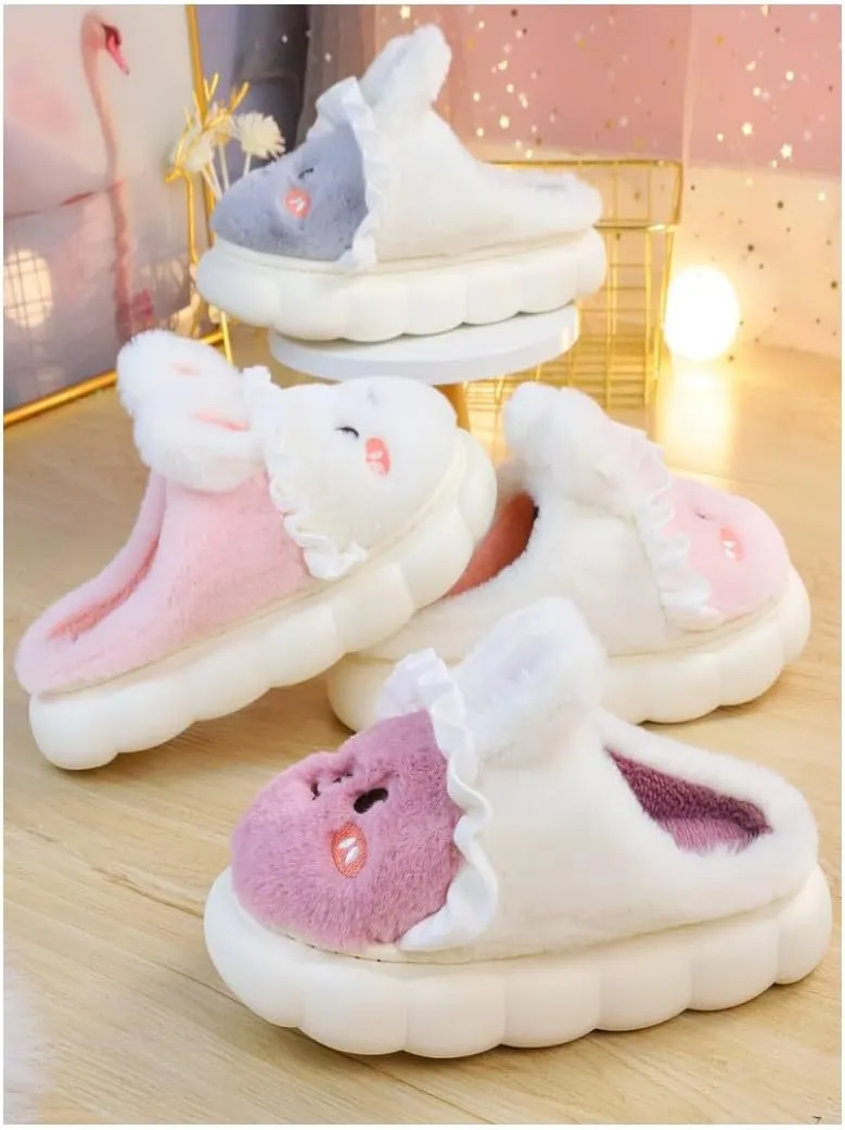 New Winter Cartoon Cute Rabbit Soft Cute Cute Plush Slippers, Heel Wrapped Cotton Slippers, Home Anti slip and Warm Cotton Shoes for Women