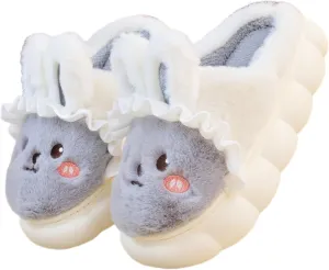 New Winter Cartoon Cute Rabbit Soft Cute Cute Plush Slippers, Heel Wrapped Cotton Slippers, Home Anti slip and Warm Cotton Shoes for Women