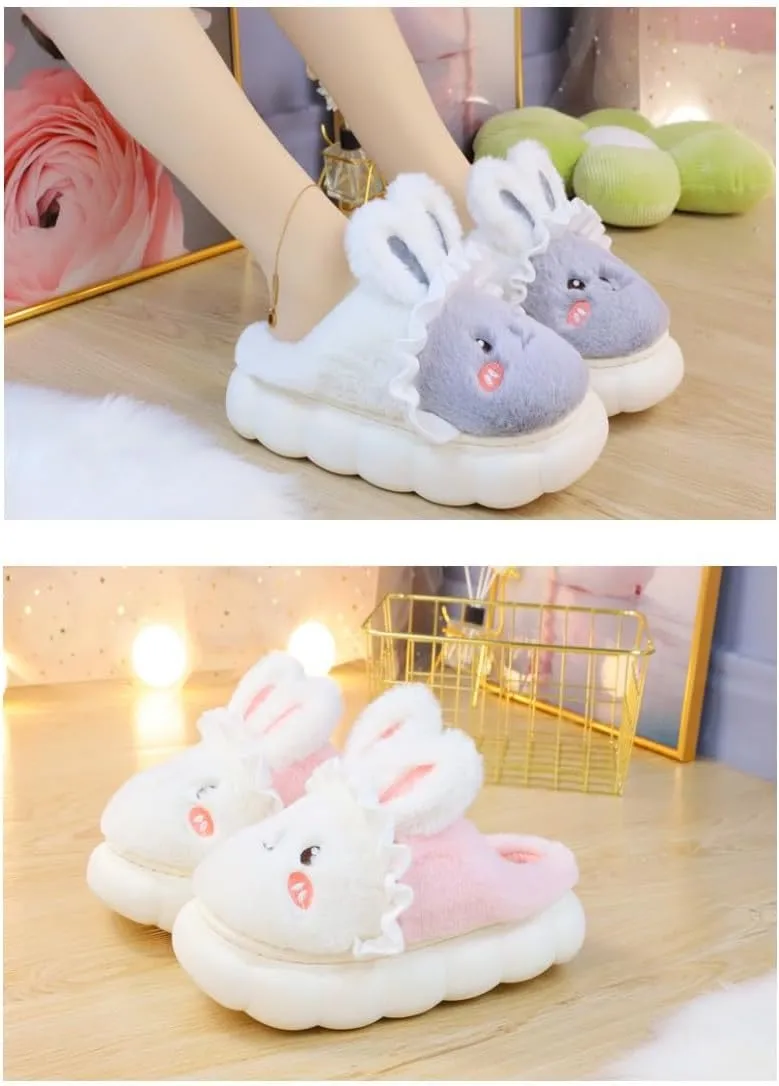New Winter Cartoon Cute Rabbit Soft Cute Cute Plush Slippers, Heel Wrapped Cotton Slippers, Home Anti slip and Warm Cotton Shoes for Women
