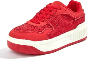 Niluber Women's Platform Sneakers Leather Low Top Tennis Shoes Lace Up Casual Walking Shoes