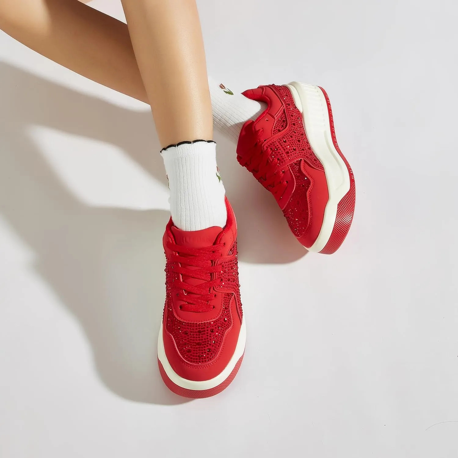 Niluber Women's Platform Sneakers Leather Low Top Tennis Shoes Lace Up Casual Walking Shoes
