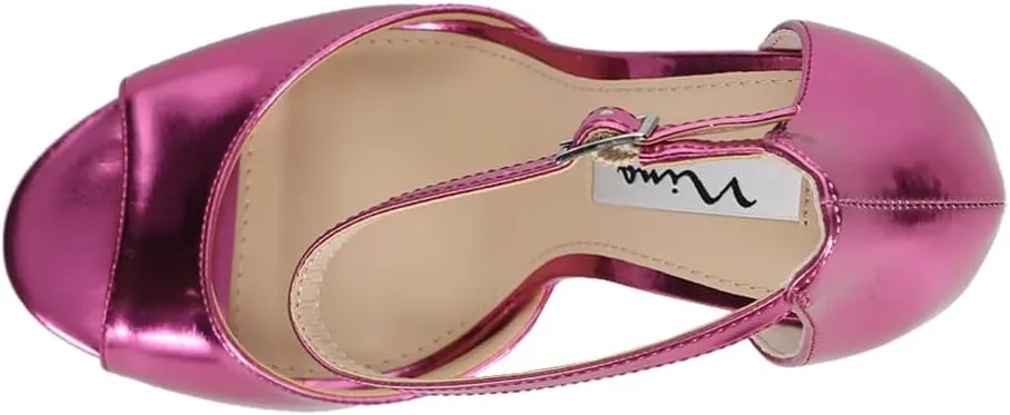 NINA Womens Famia Metallic Round Toe Platform Stiletto Pumps Dress Sandals High Heel 3" & Up - Pink