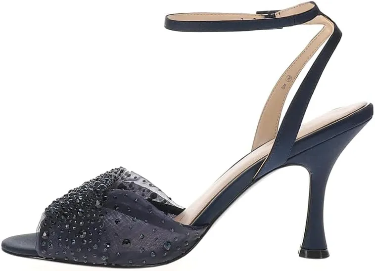 NINA Womens Vida Rhinestone Ankle Strap Dress Sandals Mid Heel 2-3" - Blue