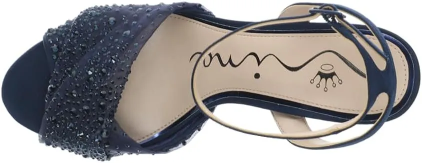 NINA Womens Vida Rhinestone Ankle Strap Dress Sandals Mid Heel 2-3" - Blue