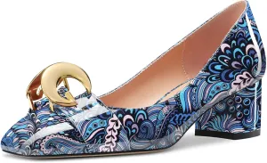 NobleOnly Women Mid Chunky Block Heel Square Toe Slip-on Pumps Office Casual Party Dress Basic Classic Shoes 2.0 Inches Heels