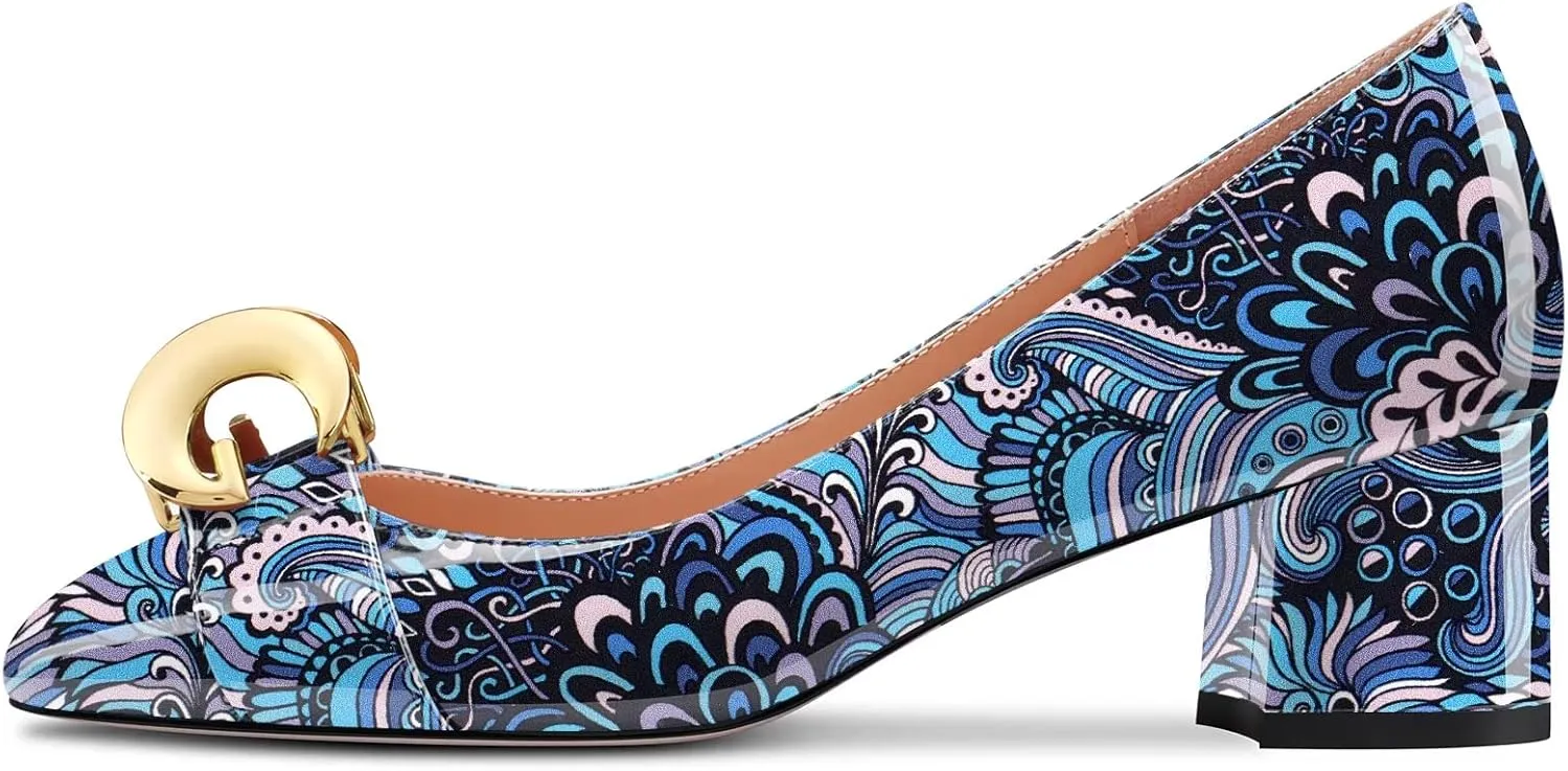 NobleOnly Women Mid Chunky Block Heel Square Toe Slip-on Pumps Office Casual Party Dress Basic Classic Shoes 2.0 Inches Heels