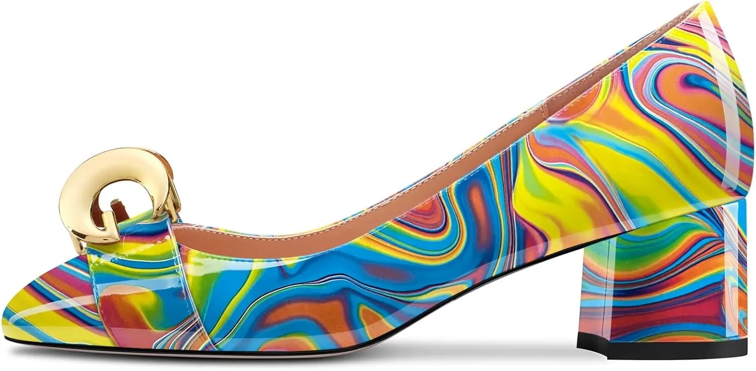 NobleOnly Women Mid Chunky Block Heel Square Toe Slip-on Pumps Office Casual Party Dress Basic Classic Shoes 2.0 Inches Heels