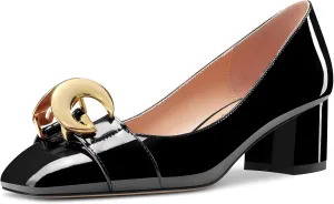 NobleOnly Women Mid Chunky Block Heel Square Toe Slip-on Pumps Office Casual Party Dress Basic Classic Shoes 2.0 Inches Heels