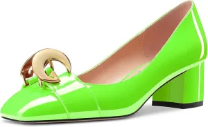 NobleOnly Women Mid Chunky Block Heel Square Toe Slip-on Pumps Office Casual Party Dress Basic Classic Shoes 2.0 Inches Heels