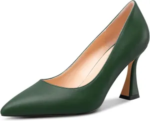 NobleOnly Womens Mid Heel Slip-on Close Pointed Toe Basic Classic Dress Pumps Casual Office Summer Shoes 3.3 Inches Heels