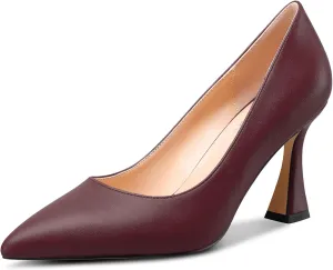 NobleOnly Womens Mid Heel Slip-on Close Pointed Toe Basic Classic Dress Pumps Casual Office Summer Shoes 3.3 Inches Heels