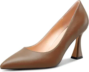 NobleOnly Womens Mid Heel Slip-on Close Pointed Toe Basic Classic Dress Pumps Casual Office Summer Shoes 3.3 Inches Heels