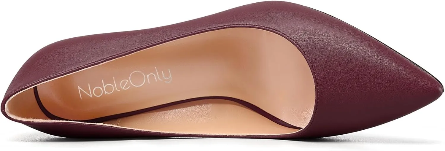 NobleOnly Womens Mid Heel Slip-on Close Pointed Toe Basic Classic Dress Pumps Casual Office Summer Shoes 3.3 Inches Heels