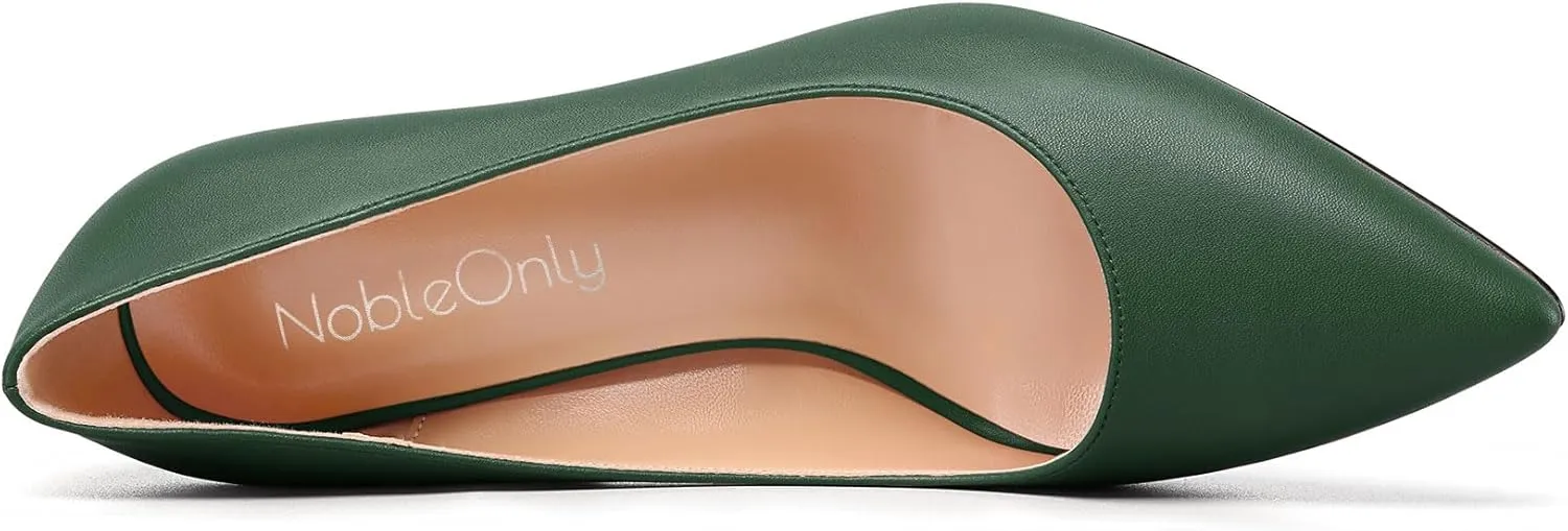 NobleOnly Womens Mid Heel Slip-on Close Pointed Toe Basic Classic Dress Pumps Casual Office Summer Shoes 3.3 Inches Heels