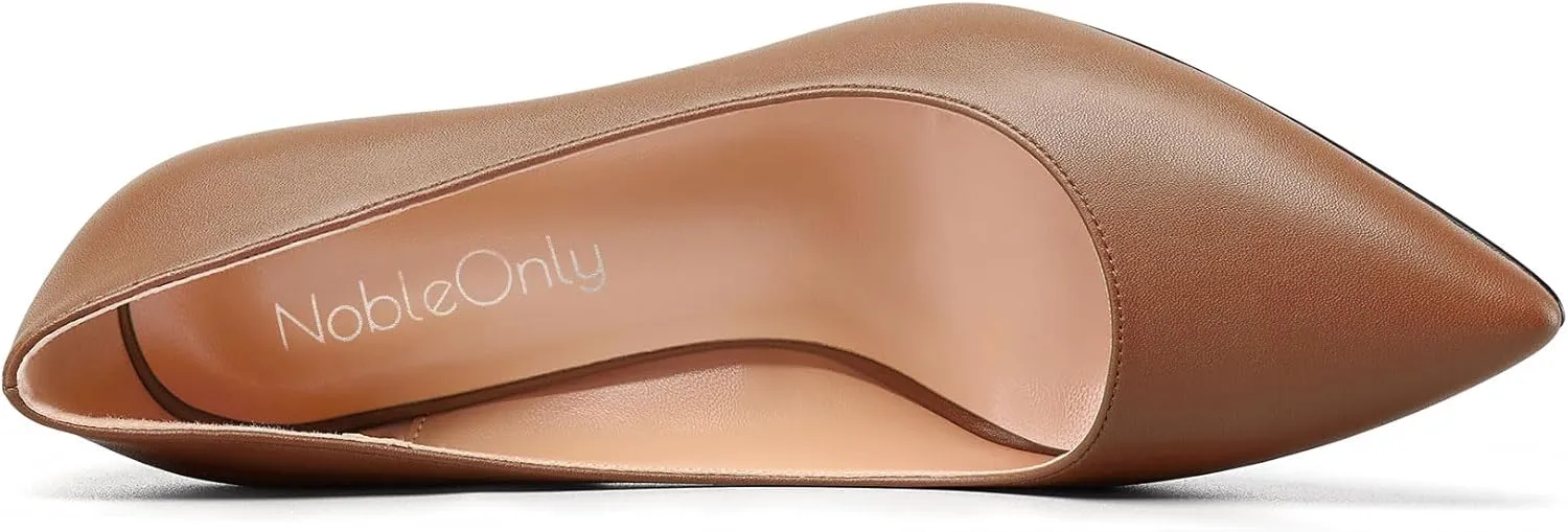 NobleOnly Womens Mid Heel Slip-on Close Pointed Toe Basic Classic Dress Pumps Casual Office Summer Shoes 3.3 Inches Heels