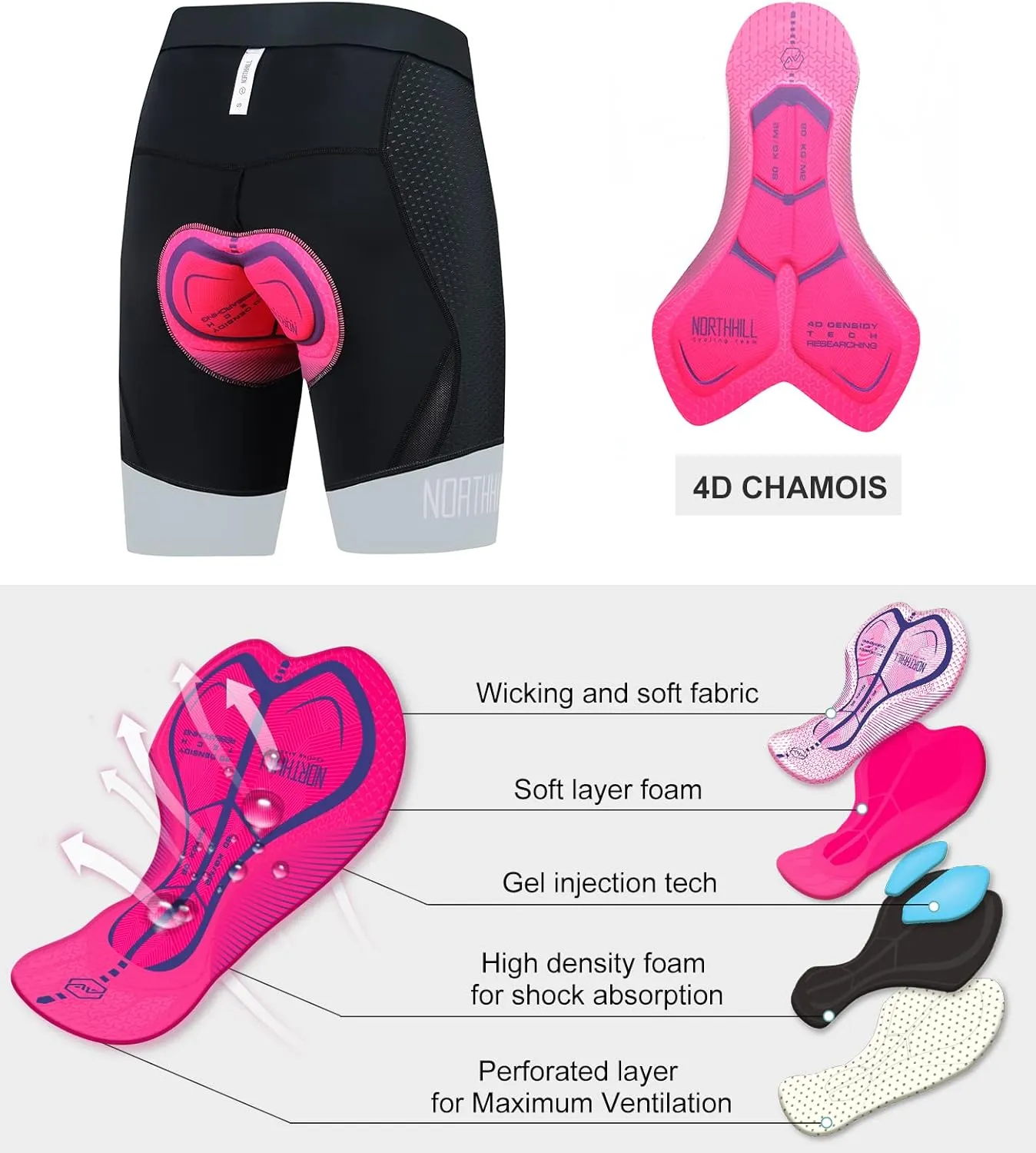NORTHHILL Women's Padded Bike Shorts Biking Cycling Shorts High Waisted Bicycle with Riding 4D Liner Gel Padding Spin UPF50 