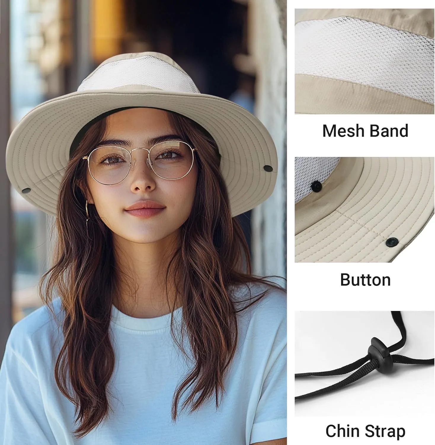 NPQQUAN Sun Hats for Men 3” Wide Brim UPF 50  Protection Breathable Fishing Hat Top Mesh Beach Bucket Hats