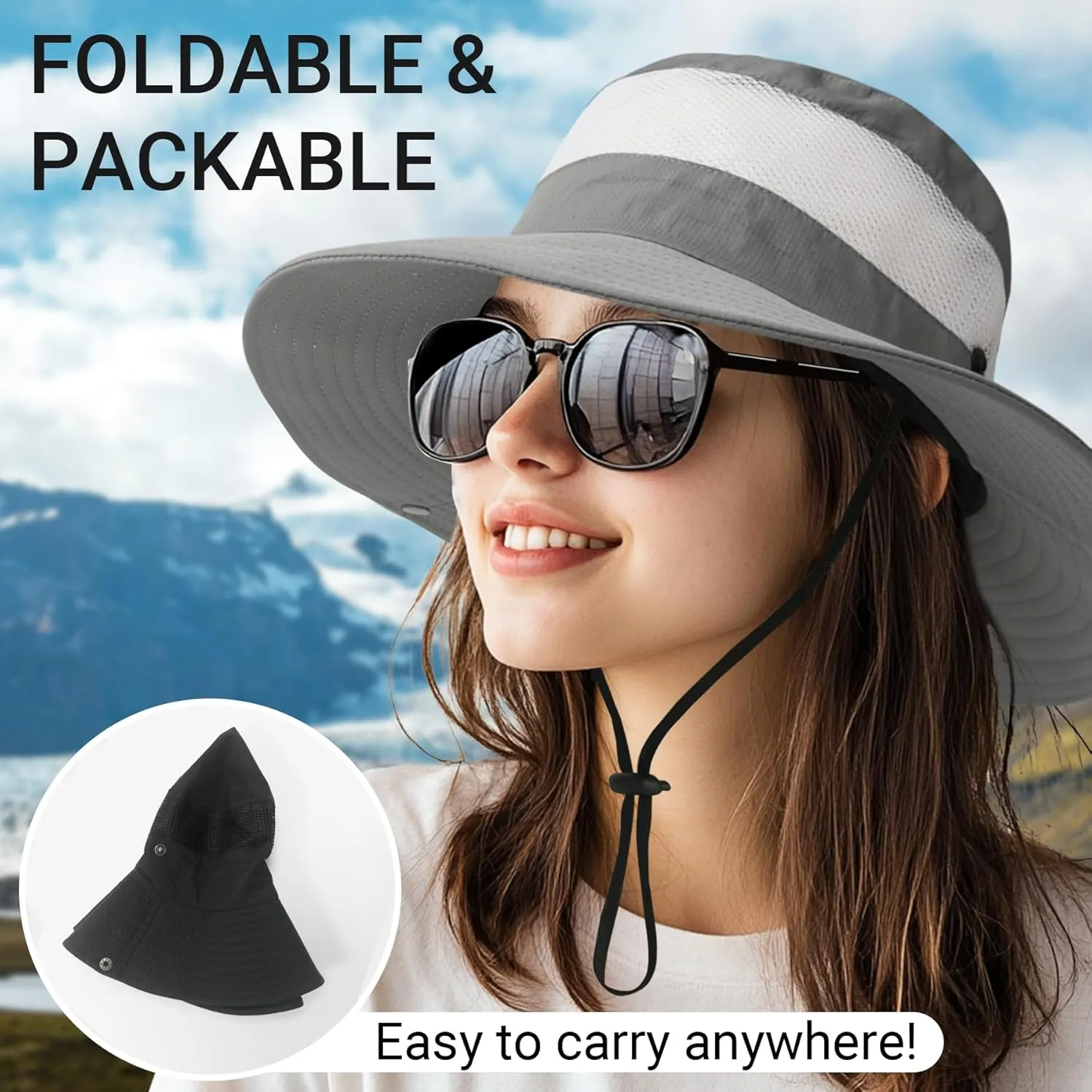 NPQQUAN Sun Hats for Men 3” Wide Brim UPF 50  Protection Breathable Fishing Hat Top Mesh Beach Bucket Hats