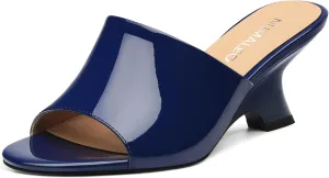 NUMALEO Women's Comfortable Low Kitten Heels Sandals, Slip-On Open Peep Toe Wedge Slide Mules, Summer Dress Shoes for Party, Homecoming, Daily Wear
