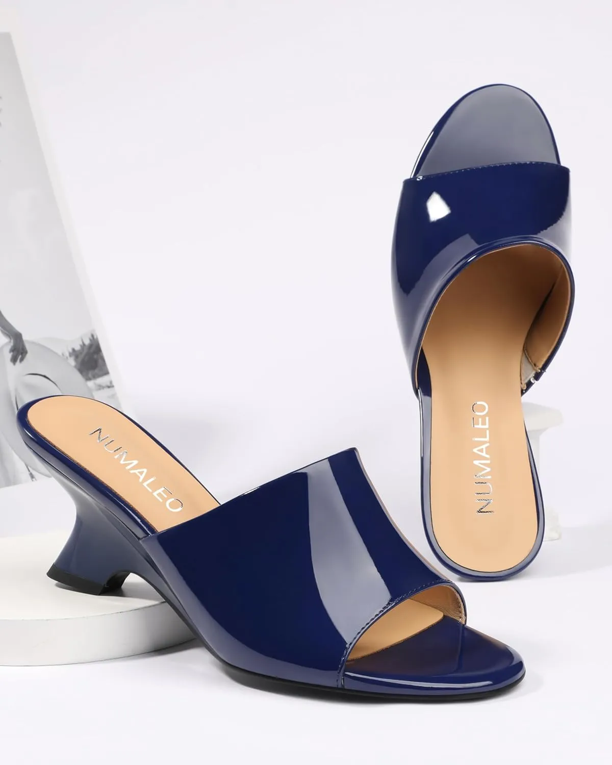 NUMALEO Women's Comfortable Low Kitten Heels Sandals, Slip-On Open Peep Toe Wedge Slide Mules, Summer Dress Shoes for Party, Homecoming, Daily Wear