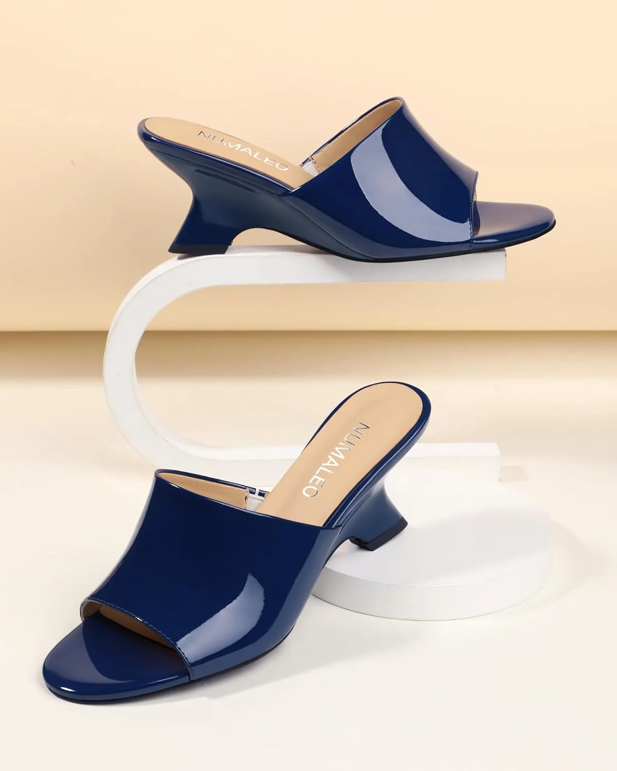 NUMALEO Women's Comfortable Low Kitten Heels Sandals, Slip-On Open Peep Toe Wedge Slide Mules, Summer Dress Shoes for Party, Homecoming, Daily Wear