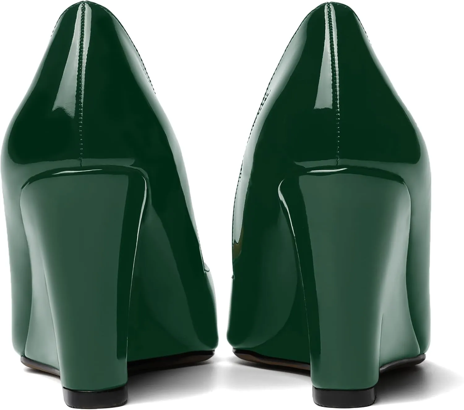 NUMALEO Womens Patent Slip On Casual Solid Pointed Toe Office Wedge High Heel Pumps Shoes 3.3 Inch