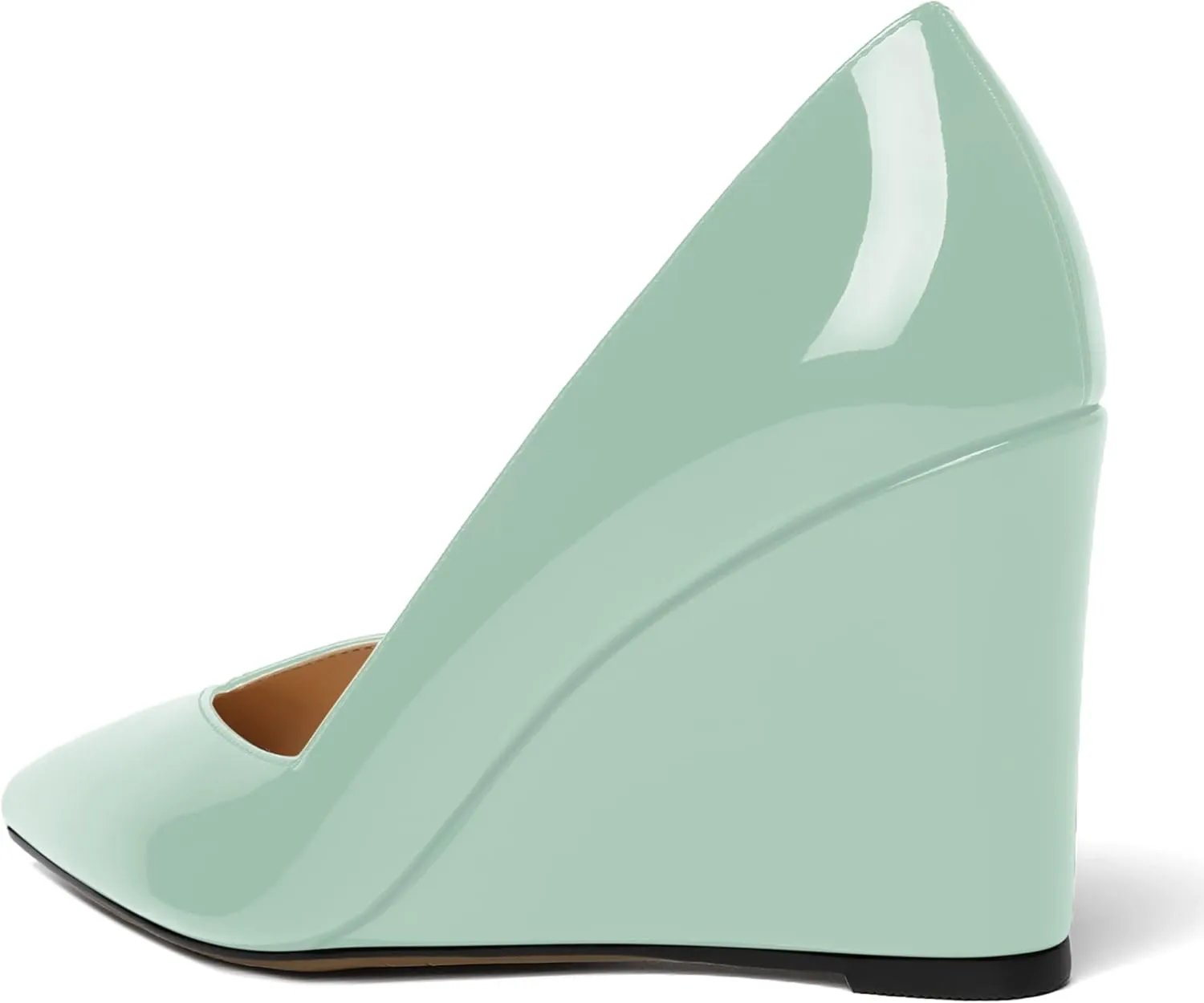 NUMALEO Womens Patent Slip On Casual Solid Pointed Toe Office Wedge High Heel Pumps Shoes 3.3 Inch