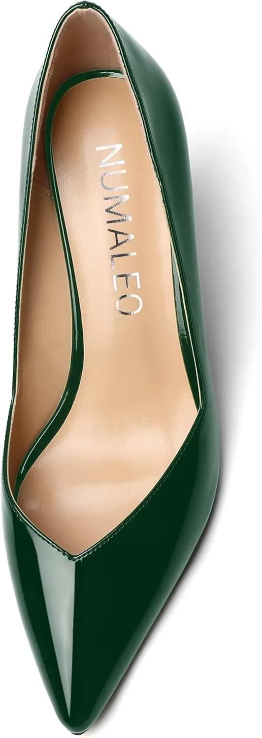 NUMALEO Womens Patent Slip On Casual Solid Pointed Toe Office Wedge High Heel Pumps Shoes 3.3 Inch